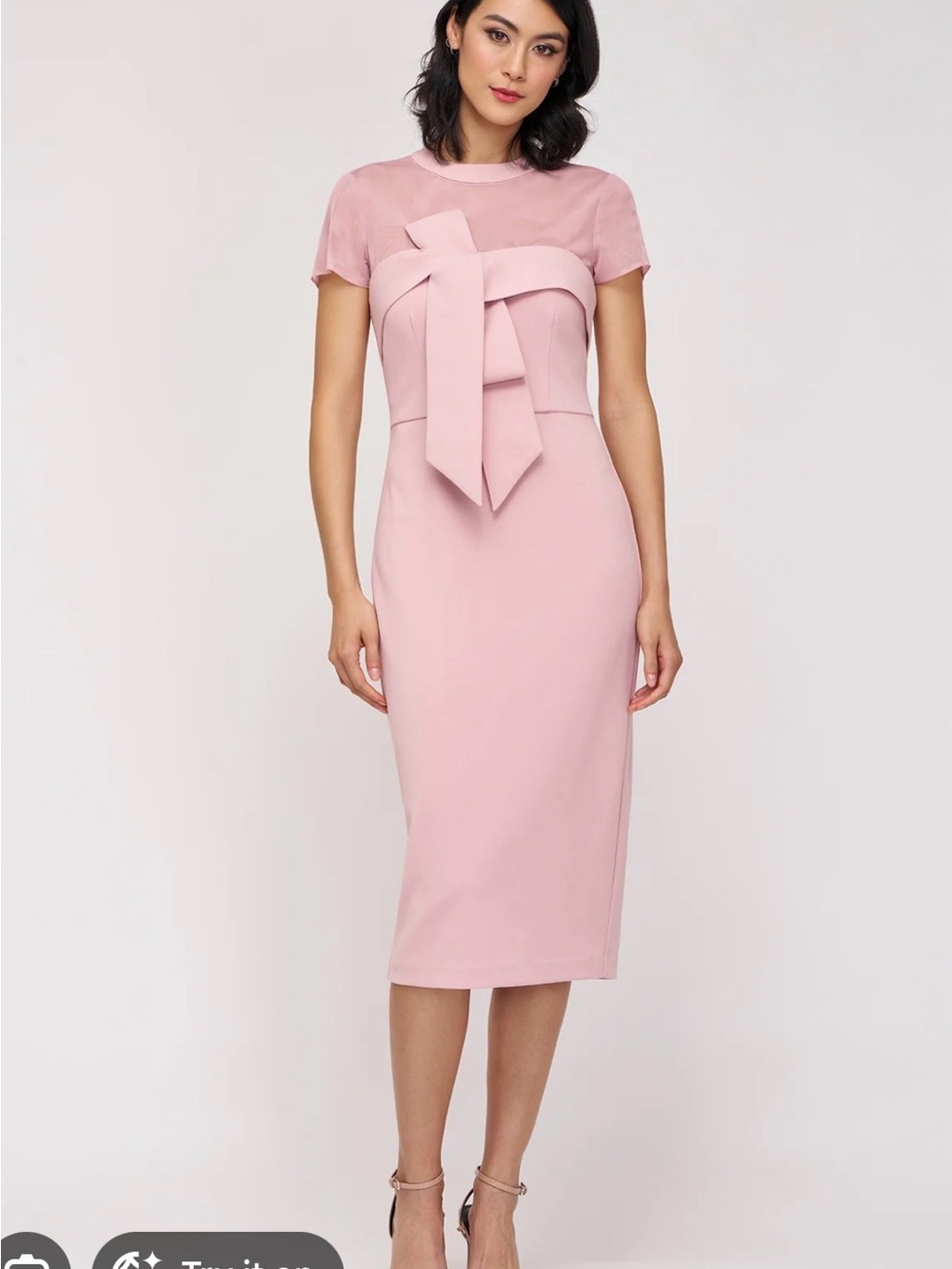 JS Collections Soft Pink Midi Sheath Dress with Front Bow